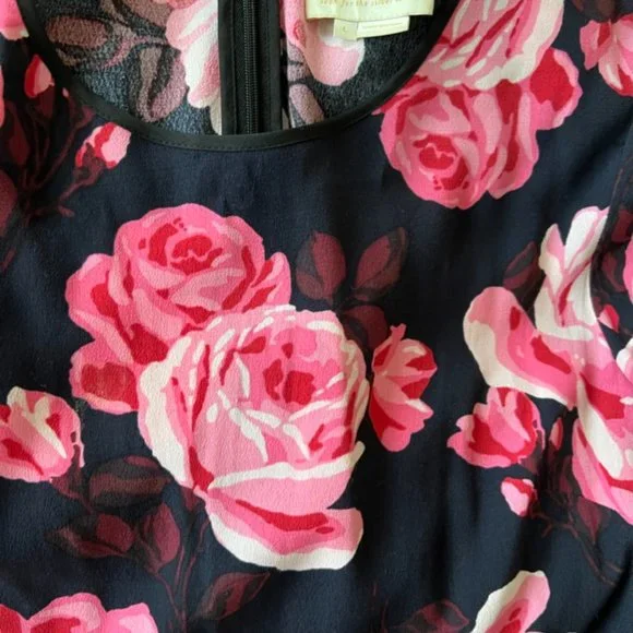 Kate Spade pink black Rambling Roses Rosa Ruffle Shift Dress size large nwot - Picture 15 of 16